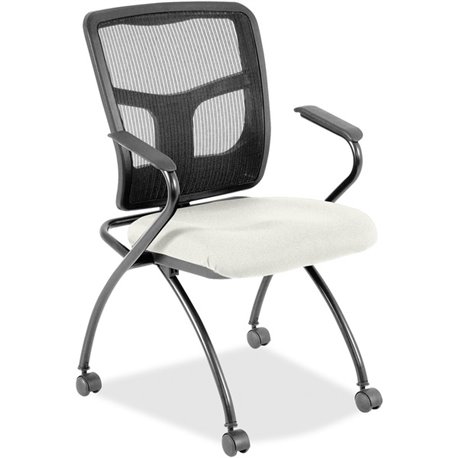 Lorell Mesh Back Nesting Training/Guest Chairs - Dillon Snow Antimicrobial Vinyl Seat - Black Mesh Back - Gray Powder Coated Met