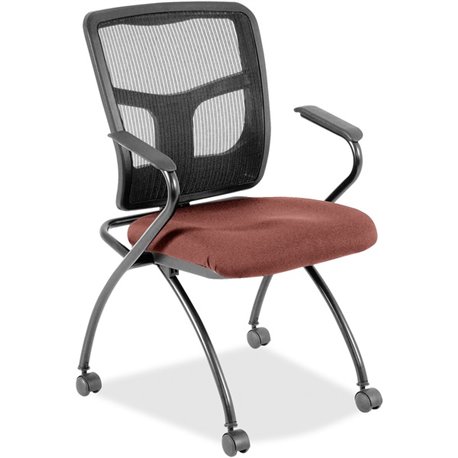 Lorell Mesh Back Nesting Training/Guest Chairs - Dillon Cordovan Antimicrobial Vinyl Seat - Black Mesh Back - Gray Powder Coated