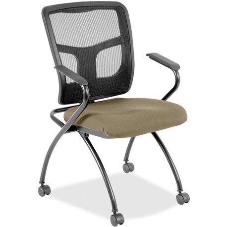 Lorell Mesh Back Nesting Training/Guest Chairs - Expo Latte Fabric Seat - Powder Coated Metal Frame - Four-legged Base - Black -