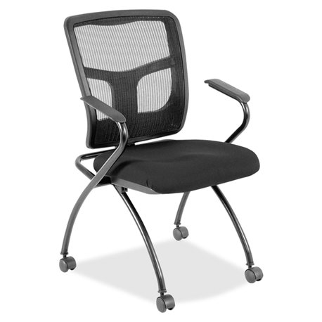 Lorell Mesh Back Nesting Training/Guest Chairs - Expo Tuexdo Fabric Seat - Powder Coated Metal Frame - Four-legged Base - Black 