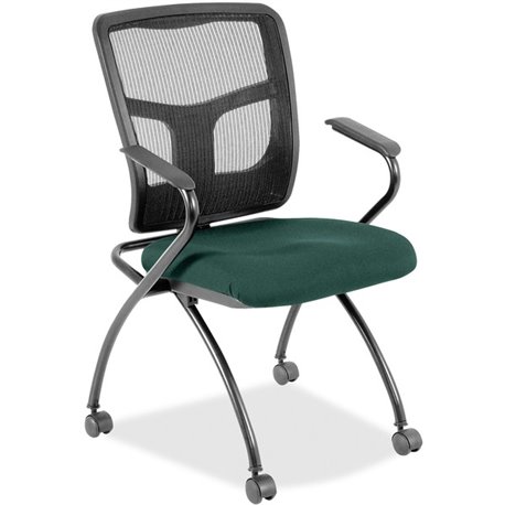 Lorell Mesh Back Nesting Training/Guest Chairs - Forte Chive Fabric Seat - Powder Coated Metal Frame - Four-legged Base - Black 