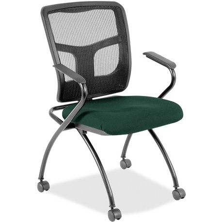 Lorell Mesh Back Nesting Training/Guest Chairs - Insight Forest Fabric Seat - Powder Coated Metal Frame - Four-legged Base - Bla