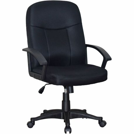 Lorell Executive Upholstered Mid-Back Chair - Black Fabric Seat - Black Fabric Back - Black Frame - 5-star Base - 1 Each