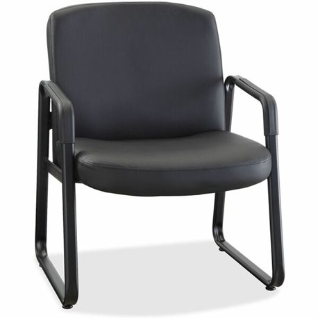 Lorell Big & Tall Upholstered Guest Chair - Leather, Plywood Seat - Leather, Plywood Back - Powder Coated Metal Frame - Sled Bas