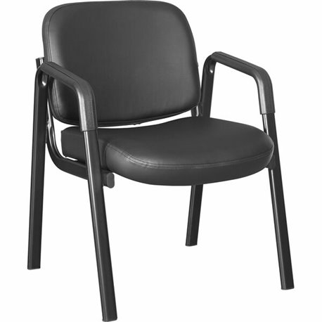 Lorell Deluxe Leather 4-Leg Guest Chair - Leather, Plywood Seat - Leather, Plywood Back - Powder Coated Metal Frame - Four-legge