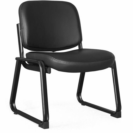 Lorell Deluxe Leather Guest Chair - Plywood, Leather Seat - Plywood, Leather Back - Powder Coated Metal Frame - Sled Base - Blac