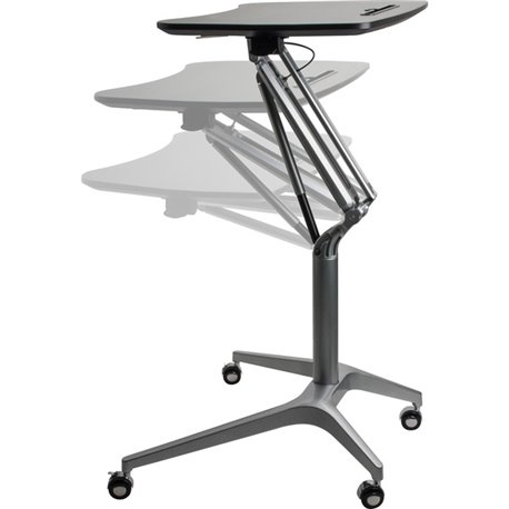 Lorell Gas Lift Height-Adjustable Mobile Desk - For - Table TopBlack Rectangle Top - Powder Coated Base - Height Adjustable - 28