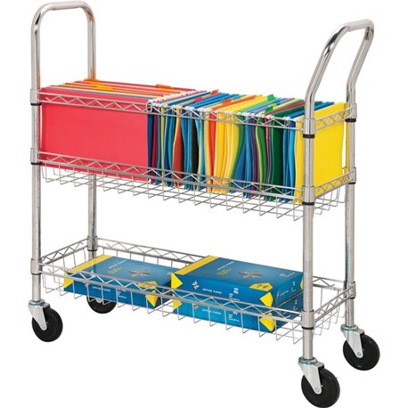 Lorell Mobile Wire Mail Cart - 99.21 lb Capacity - 4 Casters - 4" Caster Size - Steel - x 34.3" Width x 12.5" Depth x 40" Height