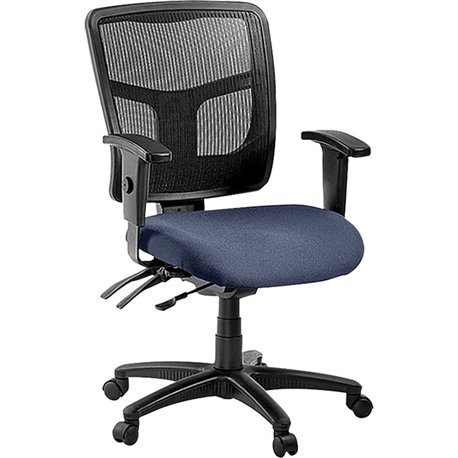 Lorell ErgoMesh Series Managerial Mesh Mid-Back Chair - Dillon Ocean Antimicrobial Vinyl Seat - Black Mesh Back - Black Frame - 