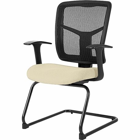 Lorell Ergomesh Series Mesh Guest Chair - Dillon Buff Antimicrobial Vinyl Seat - Black Mesh Back - Cantilever Base - Armrest - 1