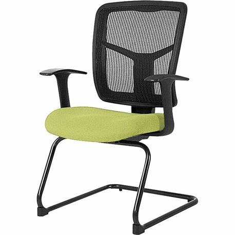 Lorell Ergomesh Series Mesh Guest Chair - Dillon Apple Green Antimicrobial Vinyl Seat - Black Mesh Back - Cantilever Base - Armr