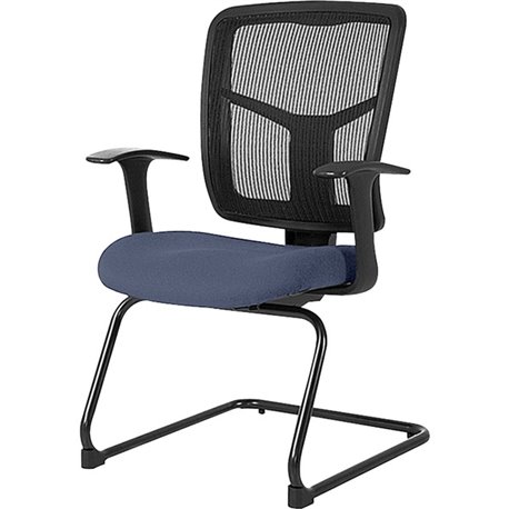 Lorell ErgoMesh Series Mesh Back Guest Chair with Arms - Dillon Ocean Antimicrobial Vinyl Seat - Black Mesh Back - Cantilever Ba