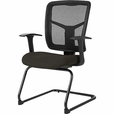 Lorell ErgoMesh Series Mesh Side Arm Guest Chair - Pepper Fabric Seat - Black Mesh Back - Cantilever Base - 1 Each