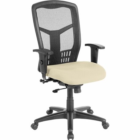 Lorell Ergomesh Executive High-Back Swivel Chair - Dillon Buff Antimicrobial Vinyl Seat - Black Mesh Back - High Back - Beige, B