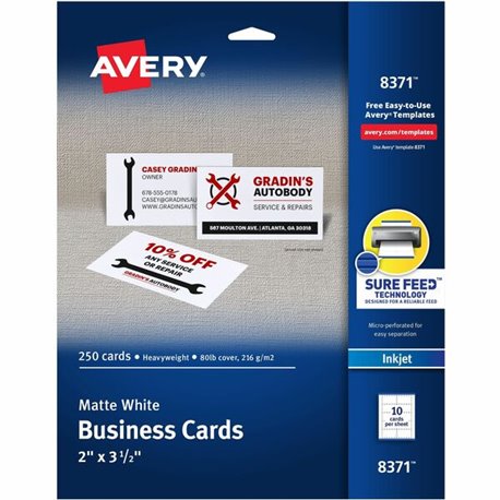 Avery Business Card - 97 Brightness - A4 - 8 1/2" x 11" - 80 lb Basis Weight - 216 g/m&178 Grammage - Matte - 250 / Pack - Perfo