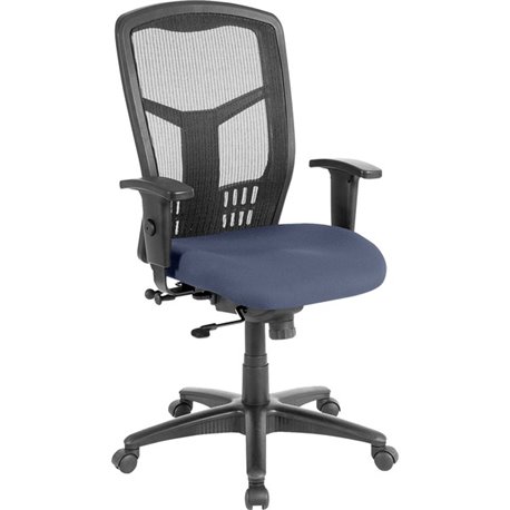 Lorell Executive Mesh High-back Swivel Chair - Dillon Ocean Antimicrobial Vinyl Seat - Black Mesh Back - High Back - Ocean, Blue