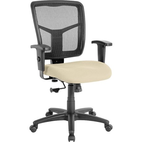 Lorell Ergomesh Managerial Mesh Mid-back Chair - Dillon Buff Antimicrobial Vinyl Seat - Black Mesh Back - Black Frame - Mid Back