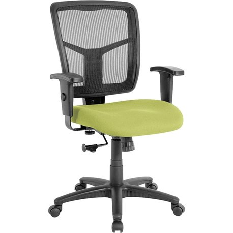 Lorell Ergomesh Managerial Mesh Mid-back Chair - Dillon Apple Green Antimicrobial Vinyl Seat - Black Mesh Back - Black Frame - M