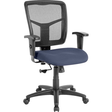 Lorell Ergomesh Managerial Mesh Mid-back Chair - Dillon Ocean Antimicrobial Vinyl Seat - Black Mesh Back - Black Frame - Mid Bac