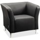 Lorell Fuze Modular Series Square Lounge Chair - Black Leather Seat - Black Leather Back - Brushed Aluminum Frame - High Back - 