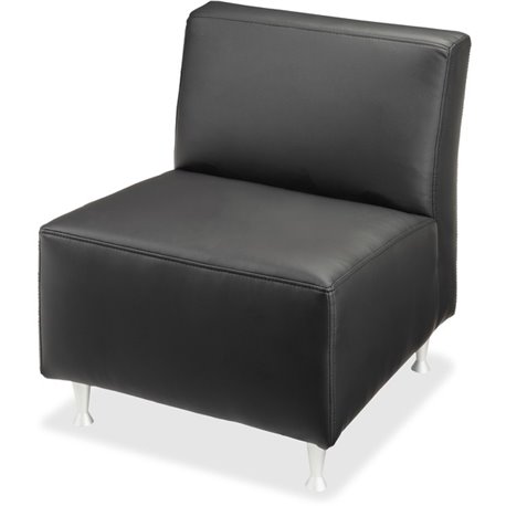 Lorell Fuze Modular Series Armless Lounge Chair - Black Leather Seat - Black Leather Back - Brushed Aluminum Frame - High Back -