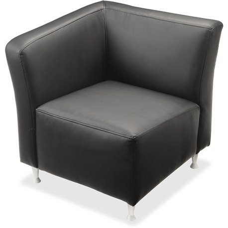 Lorell Fuze Modular Series Right Lounge Chair - Black Leather Seat - Black Leather Back - High Back - 1 Each