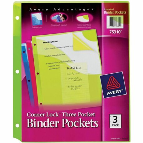 Avery Corner Lock Binder Pockets - 20 x Page Capacity - For Letter 8 1/2" x 11" Sheet - 3 x Holes - Ring Binder - Rectangular - 