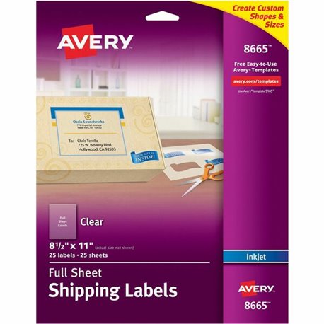 Avery Shipping Label - 8 1/2" Width x 11" Length - Permanent Adhesive - Rectangle - Inkjet - Frosted Clear - Film - 1 / Sheet - 