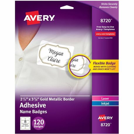 Avery Self-Adhesive Removable Name Tag Labels with Gold Metallic Border - 120 / Pack - 2.33" Holding Width x 3.38" Holding Heigh