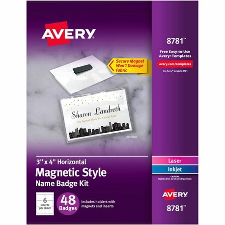 Avery Magnetic Style Name Badges - 3" x 4" - 48 / Box - Flexible, Reusable, Durable, Magnetic - White