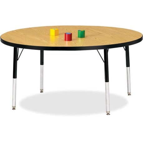 Jonti-Craft Berries Elementary Height Color Top Round Table - Black Oak Round, Laminated Top - Four Leg Base - 4 Legs - Adjustab