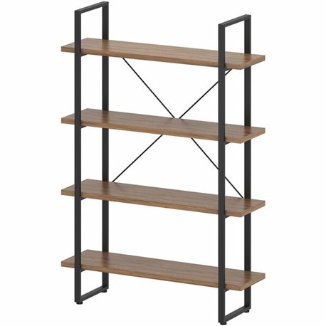 Lorell SOHO Rustic Metal Frame Bookcase - 39.4" x 11.8"57.5" - 4 Shelve(s) - Band Edge - Finish: Walnut - Sturdy, Durable