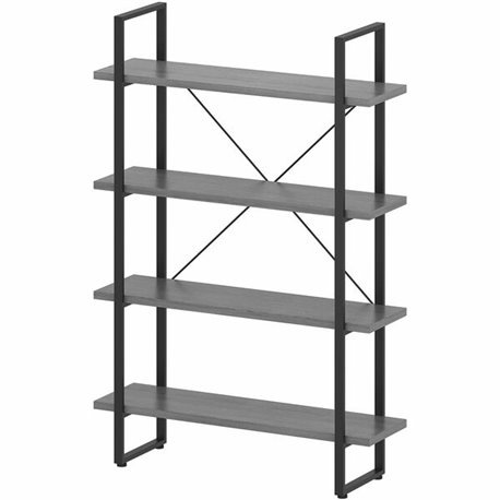 Lorell SOHO Rustic Metal Frame Bookcase - 39.4" x 11.8"57.5" - 4 Shelve(s) - Band Edge - Finish: Charcoal - Sturdy, Durable