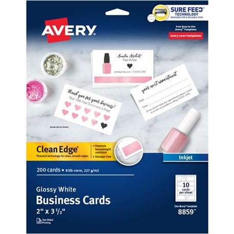 Avery Clean Edge Business Cards, 2" x 3.5" , Glossy, 200 (08859) - 110 Brightness - A4 - 8 1/2" x 11" - 83 lb Basis Weight - 227