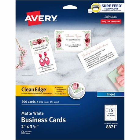 Avery Clean Edge Business Cards, 2" x 3.5" , White, 200 (08871) - 110 Brightness - A8 - 2" x 3 1/2" - 93 lb Basis Weight - 254 g