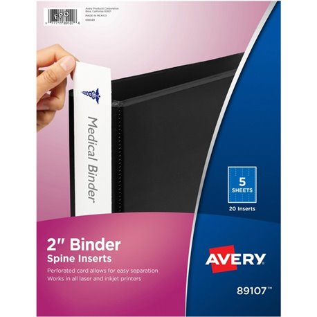 Avery Binder Spine Inserts - 2" Sheet - White - 20 / Pack