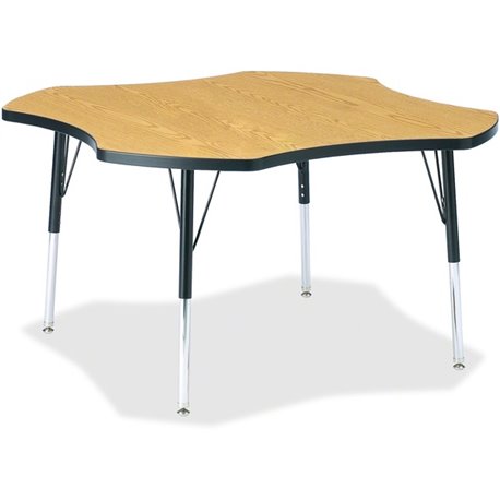Jonti-Craft Berries Elementary Black Edge Four-leaf Table - Black Oak, Laminated Top - Four Leg Base - 4 Legs - Adjustable Heigh