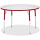 Jonti-Craft Berries Adult Gray Laminate Round Table - Laminated Round, Red Top - Four Leg Base - 4 Legs - Adjustable Height - 11