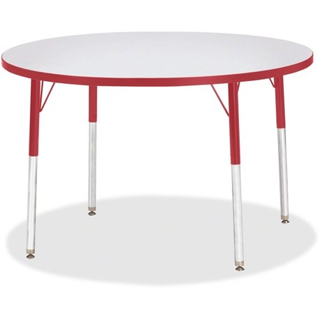 Jonti-Craft Berries Adult Gray Laminate Round Table - Laminated Round, Red Top - Four Leg Base - 4 Legs - Adjustable Height - 11
