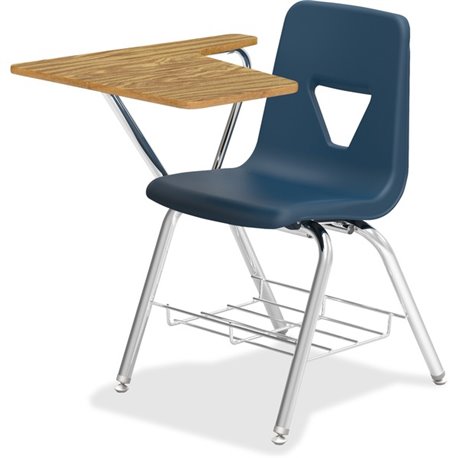 Lorell Writing Tablet Arm Student Desks - Tubular Steel Frame - Four-legged Base - Navy, Oak - Polypropylene - Armrest - 2 / Car