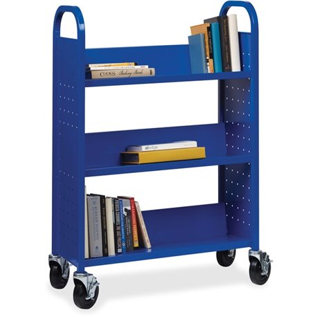 Lorell Single-sided Book Cart - 3 Shelf - Round Handle - 5" Caster Size - Steel - x 32" Width x 14" Depth x 46" Height - Blue - 