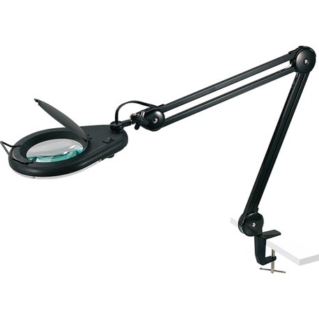 Lorell Magnifier Lamp with Clamp-On - 33" Height - 5.1" Width - 22 W Bulb - Glass, Metal - Black