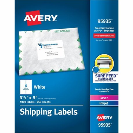 Avery Shipping Labels, Sure Feed, 3-1/2" x 5" , 1,000 Labels (95935) - 3 1/2" Width x 5" Length - Permanent Adhesive - Rectangle