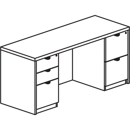 Lorell Prominence 2.0 Double-Pedestal Credenza - 66" x 24"29" , 1" Top, 0.1" Edge - 2 x File Drawer(s) - Double Pedestal on Left