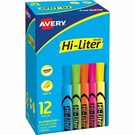 Avery Hi-Liter Desk-Style Highlighters - Chisel Marker Point Style - Fluorescent Yellow, Fluorescent Blue, Fluorescent Green, Fl