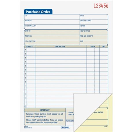 Adams Carbonless Purchase Order Statement - Tape Bound - 2 PartCarbonless Copy - 5.56" x 8.43" Sheet Size - 2 x Holes - White, C