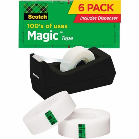 Scotch 3/4"W Magic Tape - 27.78 yd Length x 0.75" Width - 1" Core - Dispenser Included - Desktop Dispenser - Split Resistant, Te