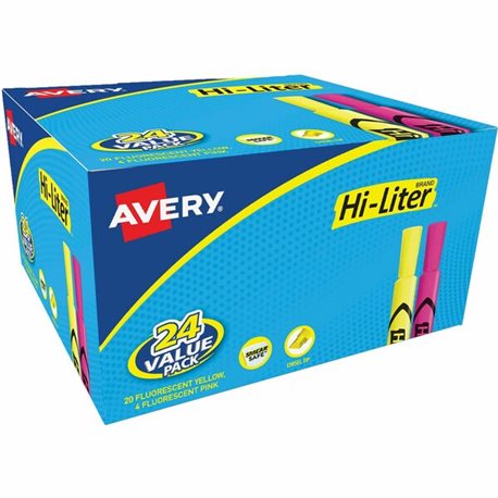 Avery Hi-Liter Desk-Style Highlighters - Chisel Marker Point Style - Fluorescent Yellow, Fluorescent Pink Water Based Ink - 24 /