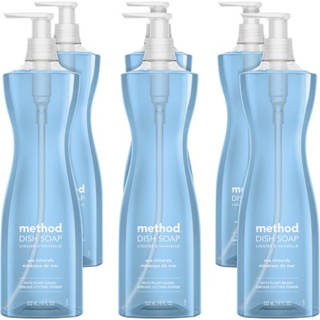 Method Dish Soap - 18 fl oz (0.6 quart) - Sea Mineral Scent - 6 / Carton - Non-toxic, Pleasant Scent, Triclosan-free - Light Blu