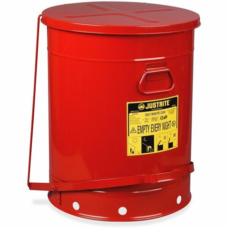 Justrite Just Rite 21-Gallon Oily Waste Can - 21 gal Capacity - Round - Foot Pedal, Rugged, Rust Resistant, Durable, Powder Coat